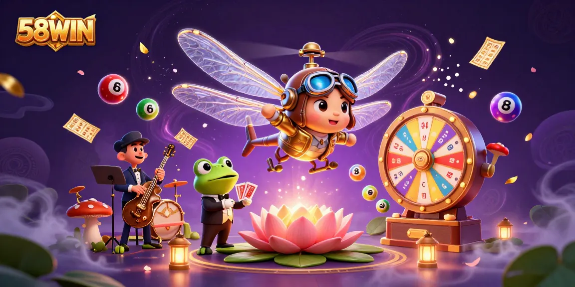 Immerse in 58WIN’s vibrant fantasy casino world with a dynamic dragonfly pilot and lively frog dealer.
