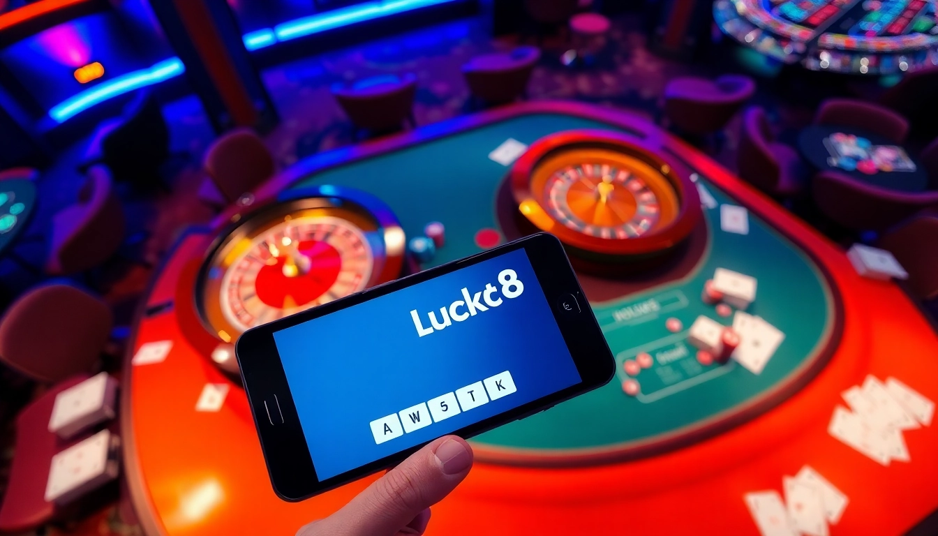Experience thrilling gaming with the luck8 app in a vibrant casino atmosphere filled with excitement.