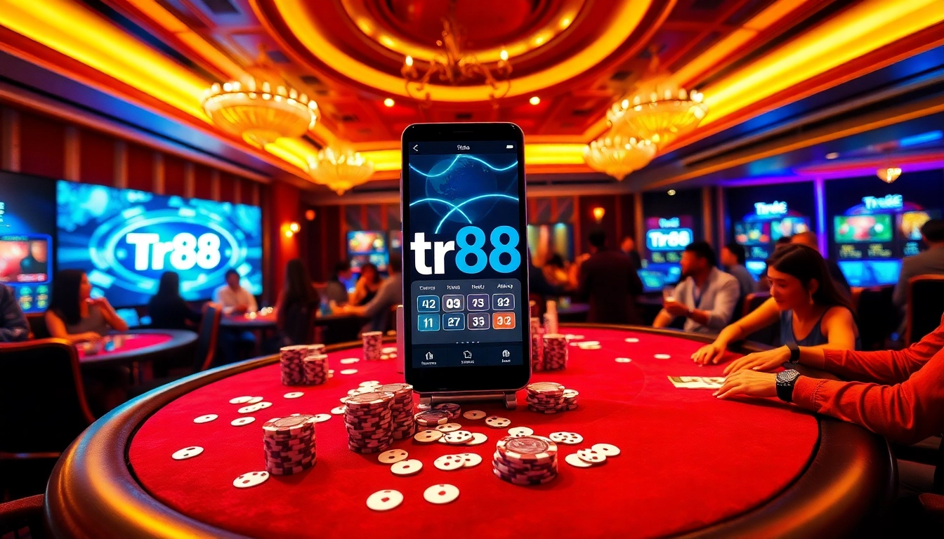 Players enjoying games on the TR88 app in a vibrant, luxurious casino setting.