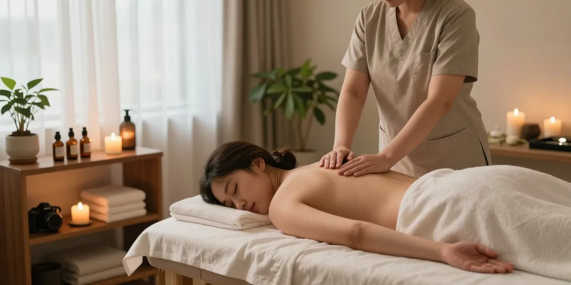 신림동출장마사지 in a calming massage studio with soothing atmosphere and therapeutic elements.