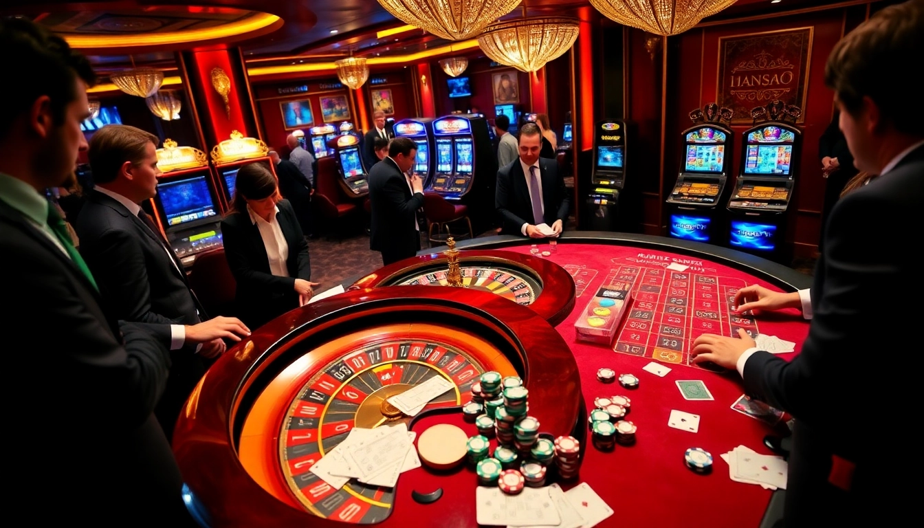 Exciting gaming action at mocbai casino with roulette wheel and players engaged in betting.