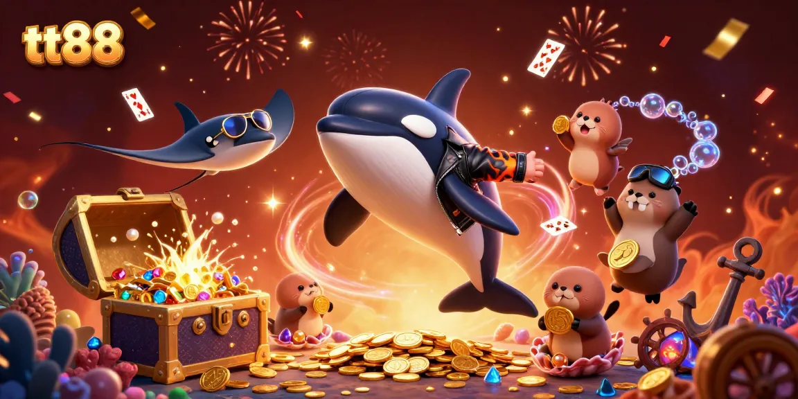 Capture winnings at tt88 with a thrilling underwater scene featuring playful sea creatures.