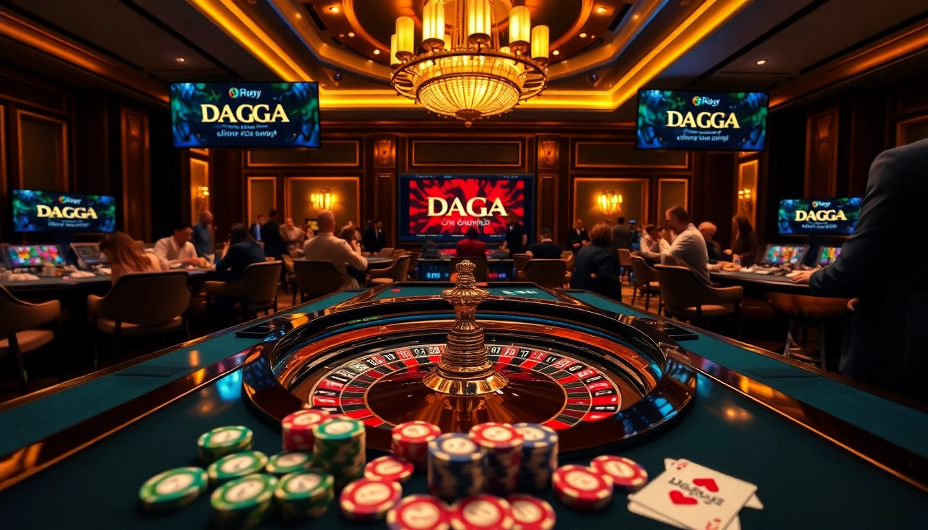 DAGA roulette table with vibrant players engaging in high-stakes betting, conveying excitement and luxury.