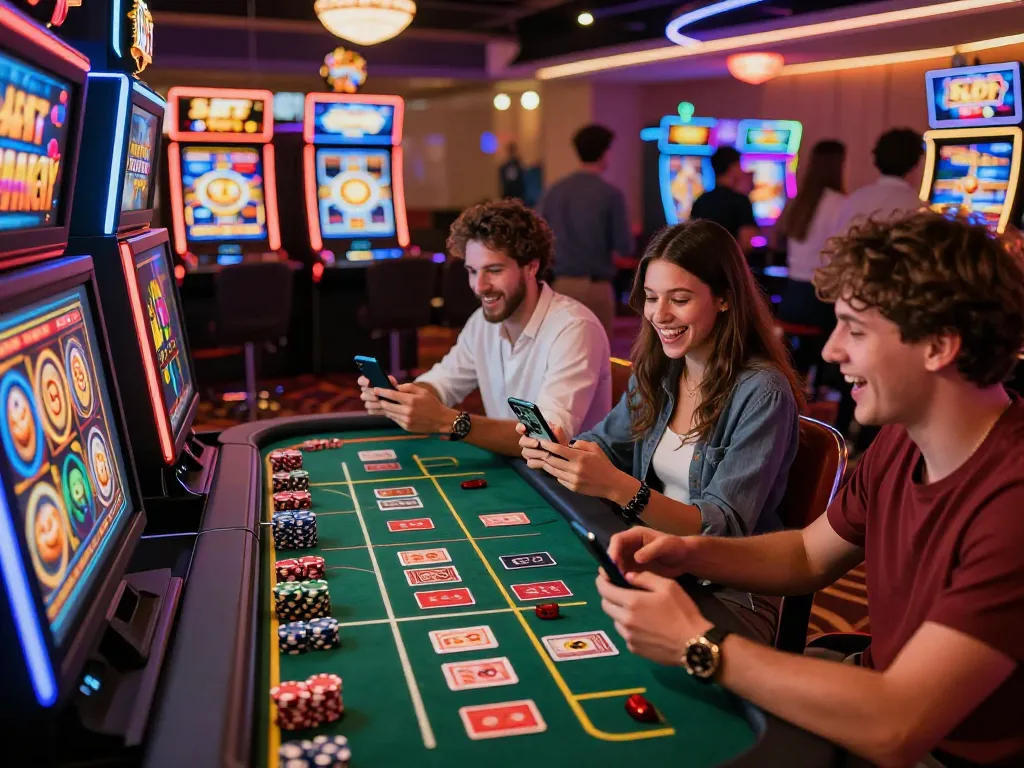 Group enjoying TG88 online gaming with vibrant slot games.