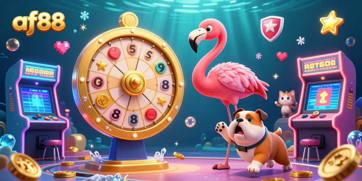 Spin to win at af88 with exciting slots and prizes in a vibrant casino-themed 3D illustration.