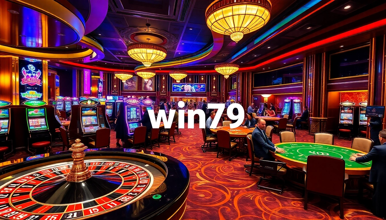 Experience the thrill of casino gaming with win79 as players engage at roulette and poker tables.