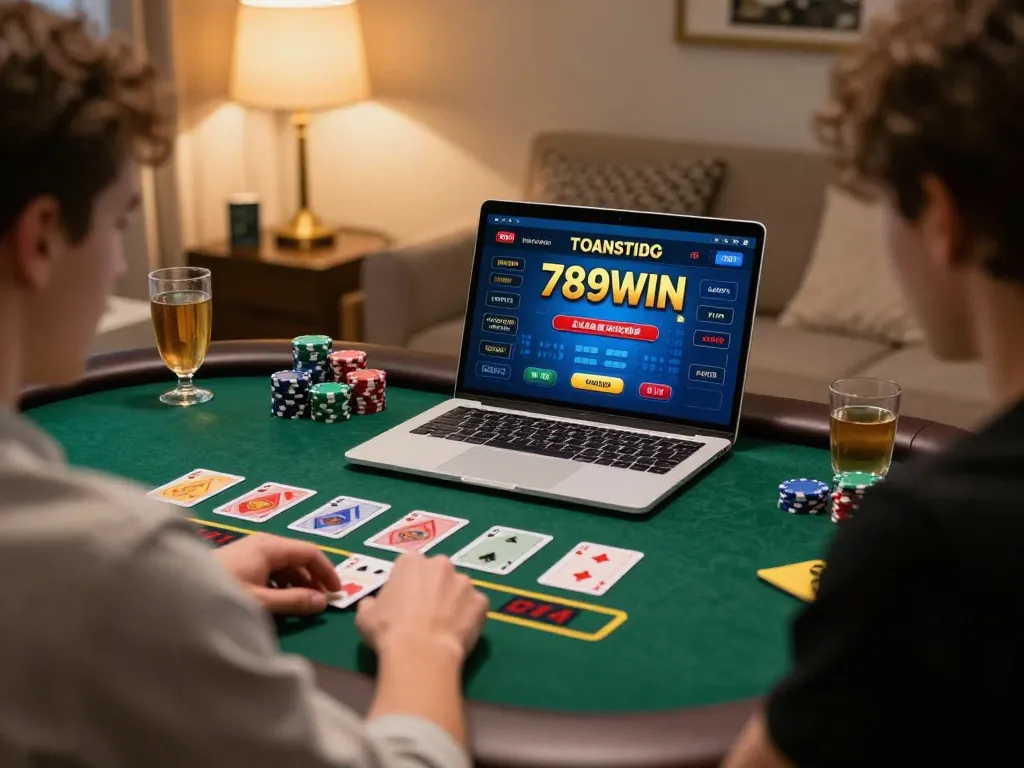 Engaging in an online casino game at home showcasing 789WIN with vibrant game action on screen.
