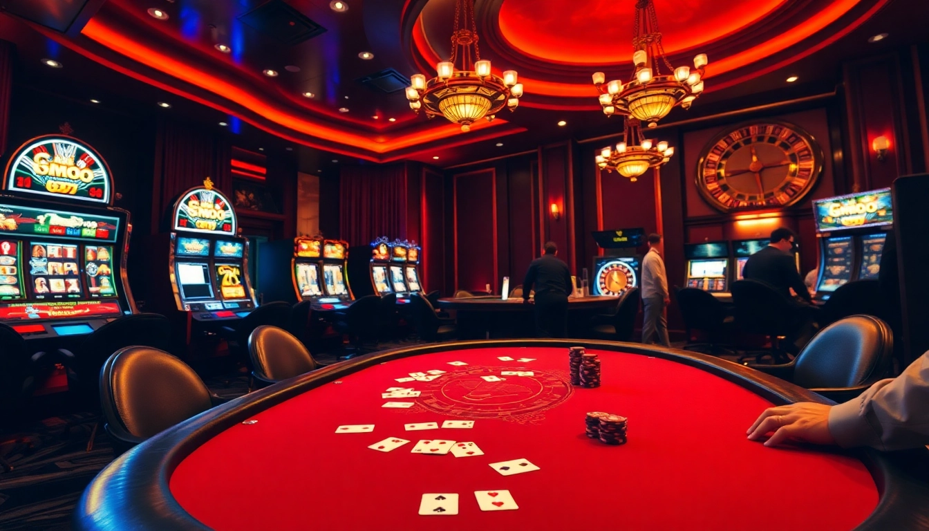 Players enjoying a game at the mmoo casino poker table filled with excitement and vibrant atmosphere.