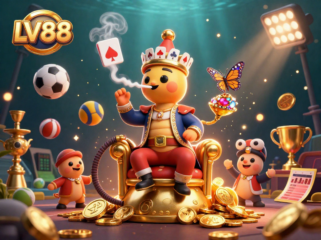 Experience the excitement of LV88 as the caterpillar hookah-master leads a casino adventure.