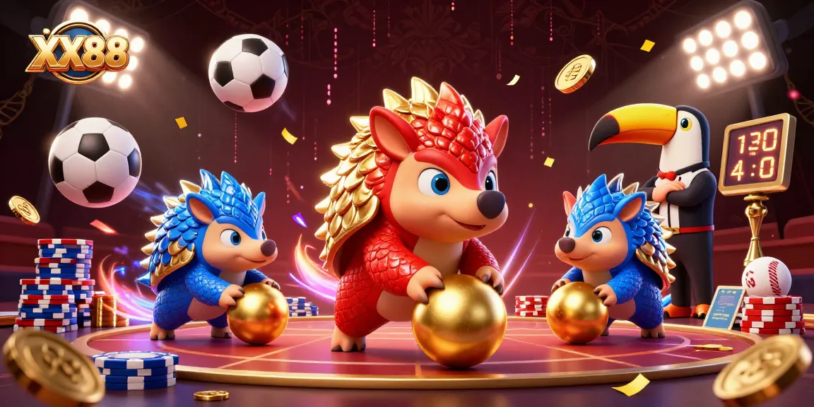 Watch the exciting XX88 pangolins compete in a dynamic casino showdown, filled with gold and sports elements!