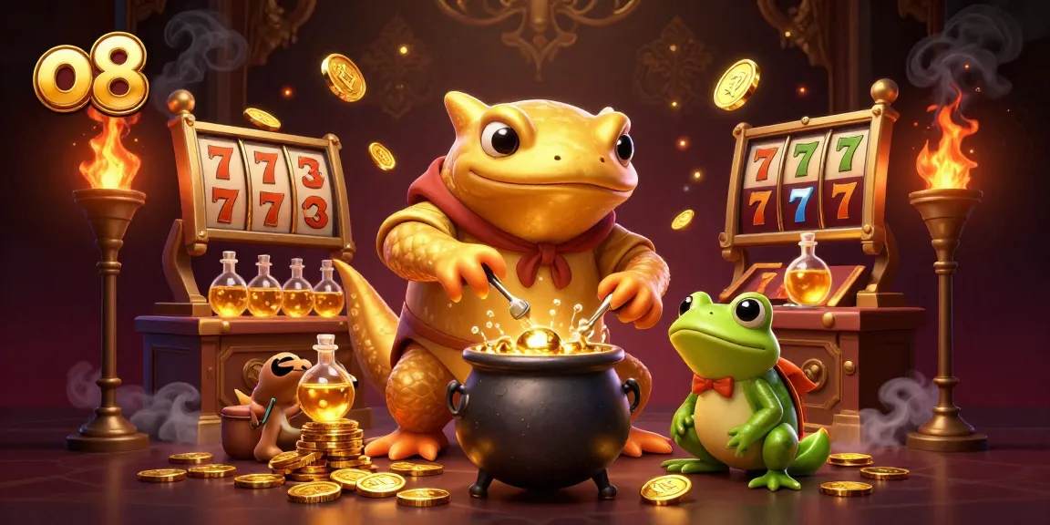 Experience thrills at o8 with a 3D illustration of gold coins and enchanting characters in a mystical setting.