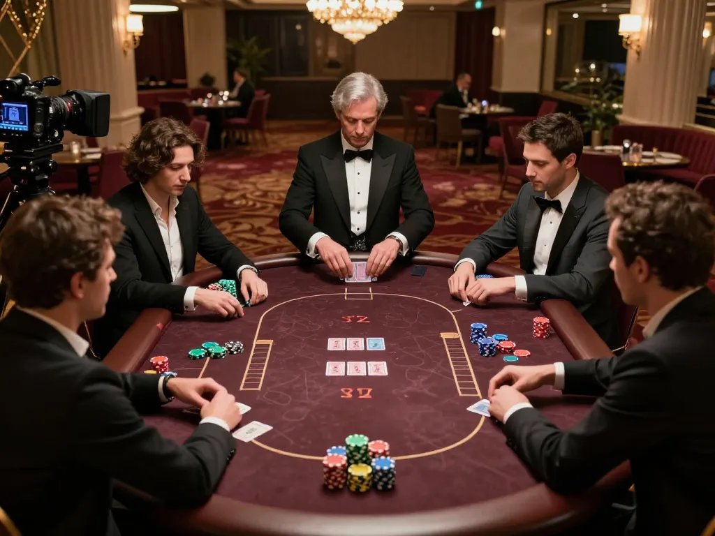 Players at nhà cái gg88 engaging in a poker game, strategizing their bets in a luxurious casino setting.