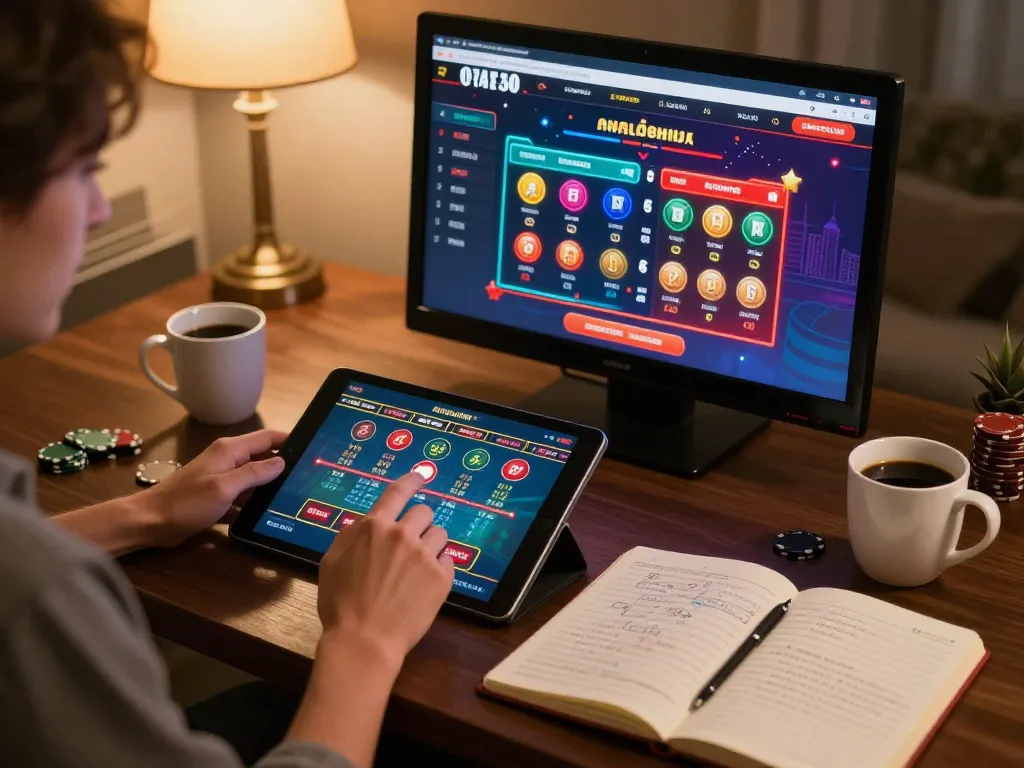 BCX88 user enjoying live dealer game on tablet in cozy home setting, showcasing responsible online gambling.