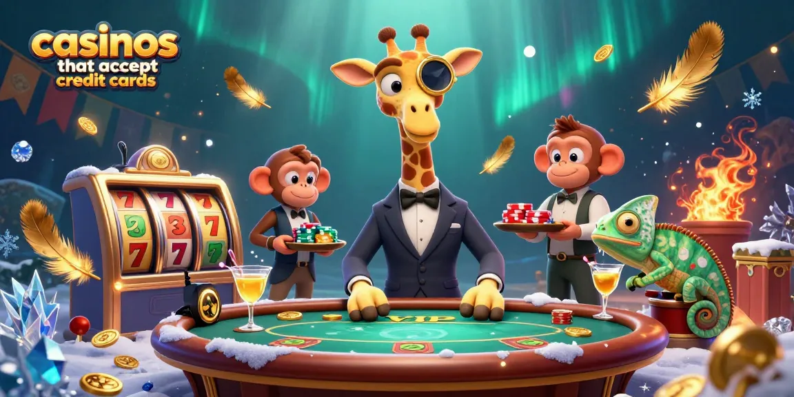 Experience excitement at casinos that accept credit cards with a high-roller giraffe and vibrant game elements.