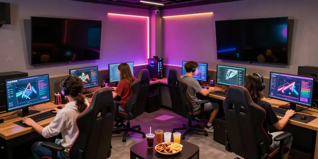 Exciting DA88 gaming experience with friends in a modern lounge.