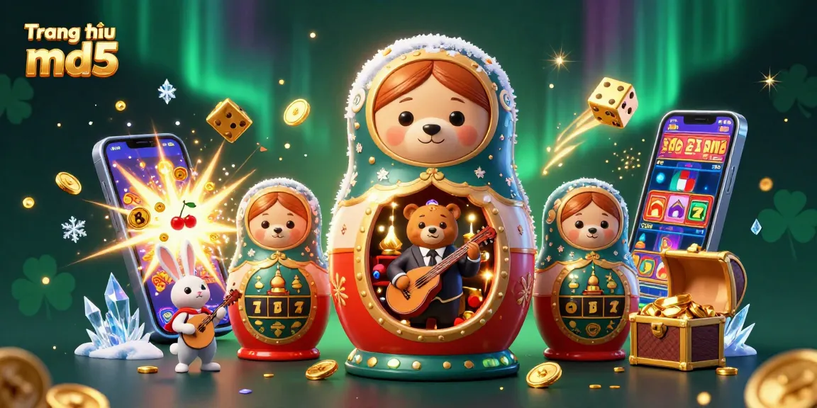 Engage with Trang chủ tài xỉu md5 featuring a vibrant scene of bears in casino attire with dynamic gaming elements.