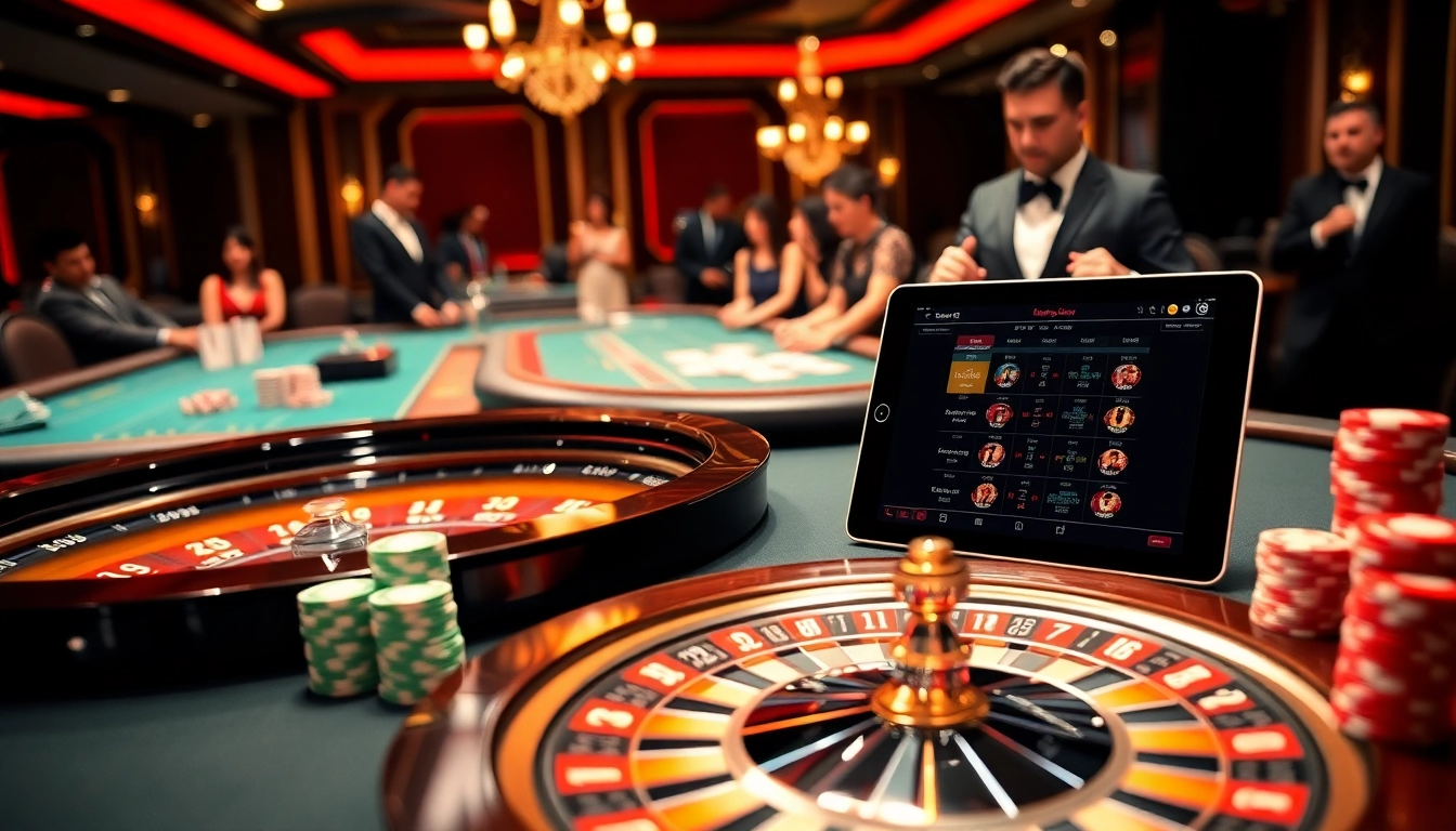 Betting at the kèo bet88 table with poker chips and roulette wheel in a luxurious casino setting.