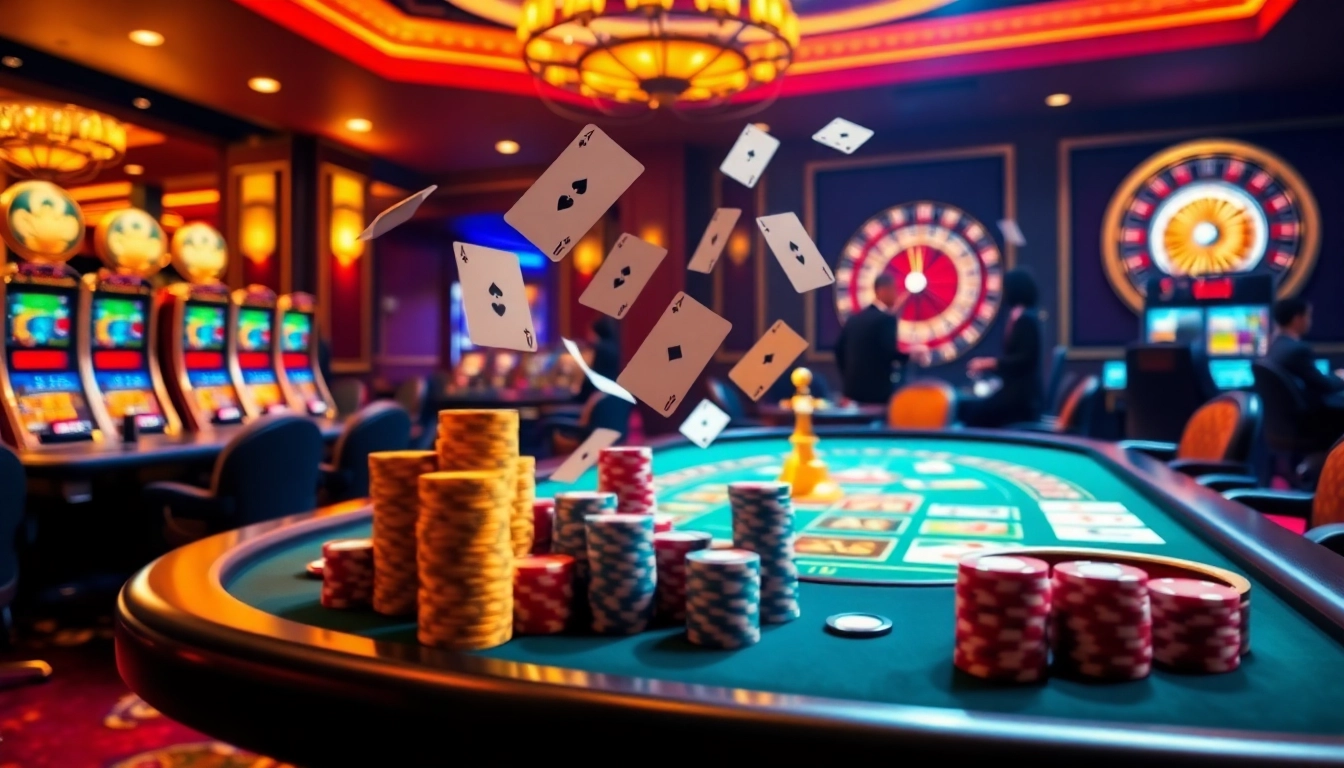 Experience the thrill of xin88 as players engage in dynamic casino games with vibrant colors and luxurious elements.