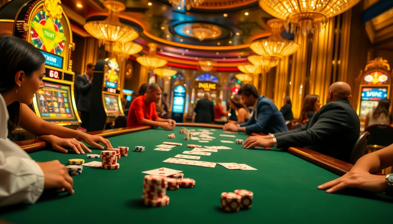 Nohu casino scene showcasing high-stakes poker action with vibrant chips and cards.