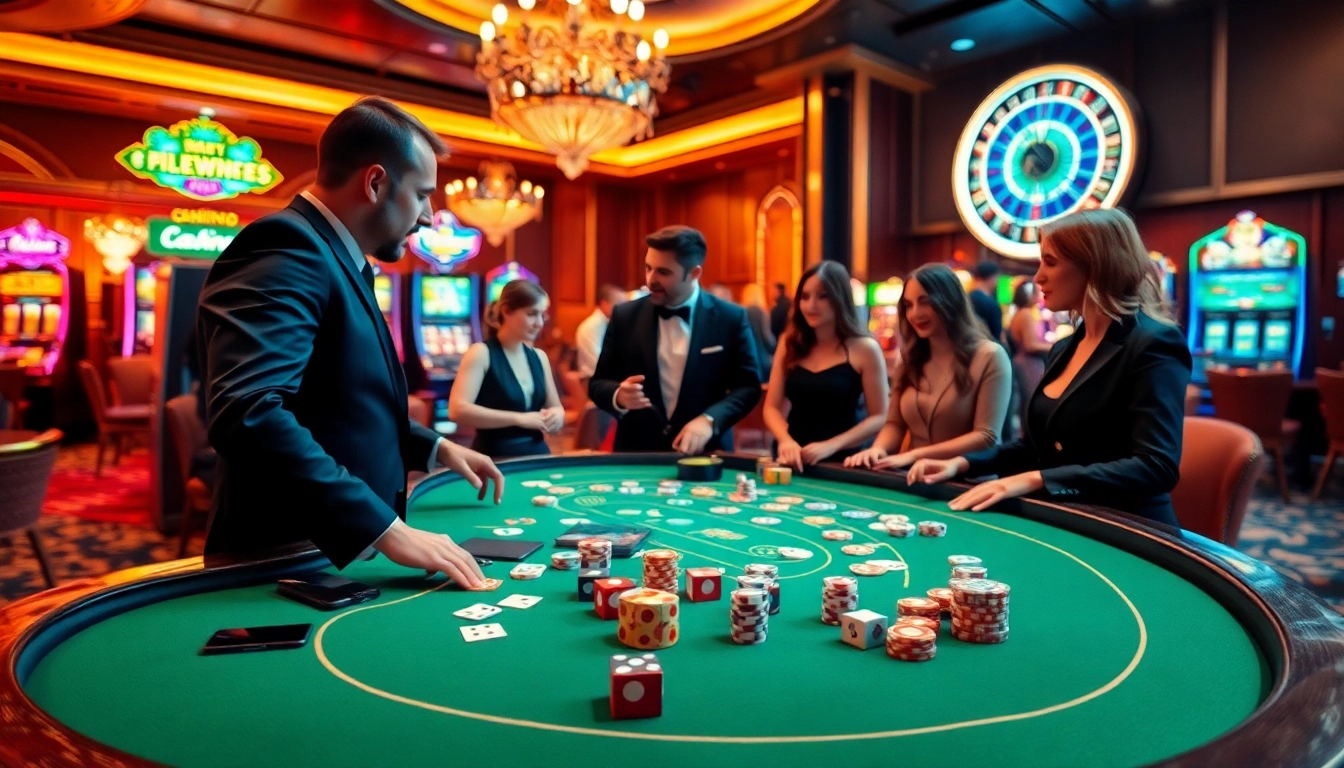 The exhilarating atmosphere of a casino featuring exciting games at https://98win9.bid/ with poker chips and cards in action.