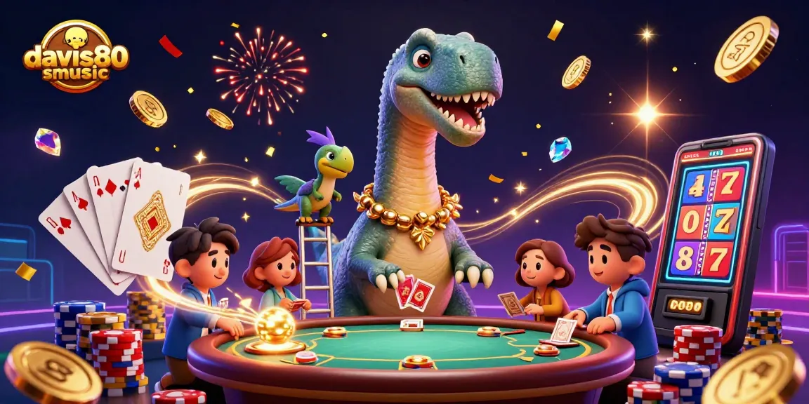 Davis80smusic captures a lively casino scene with a dinosaur dealer and exciting gambling elements.