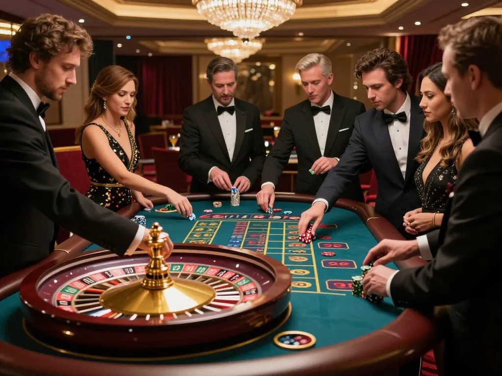 Players engage in thrilling roulette gameplay at BL555's luxury casino, showcasing excitement and strategy.