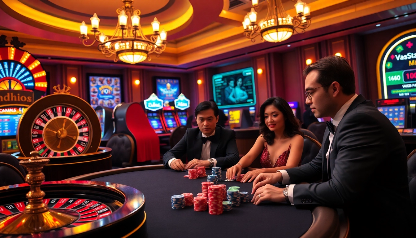 Experience exhilarating gambling at nohu90 with roulette wheels and vibrant slot machines.