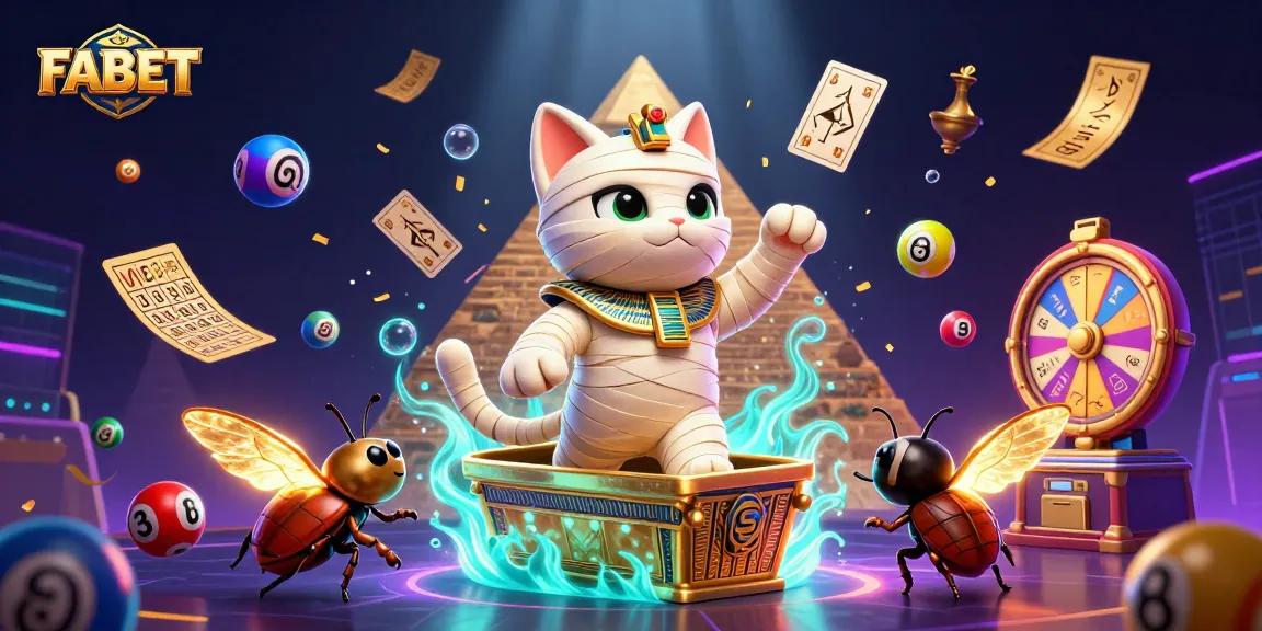 FABET engages players with vibrant lottery elements and a dynamic casino illustration.