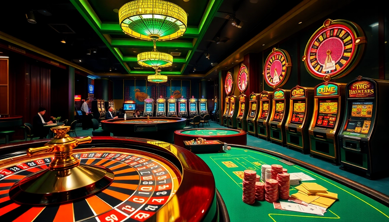 Experience the excitement of TT88's luxurious casino scene, featuring roulette wheels and poker chips.