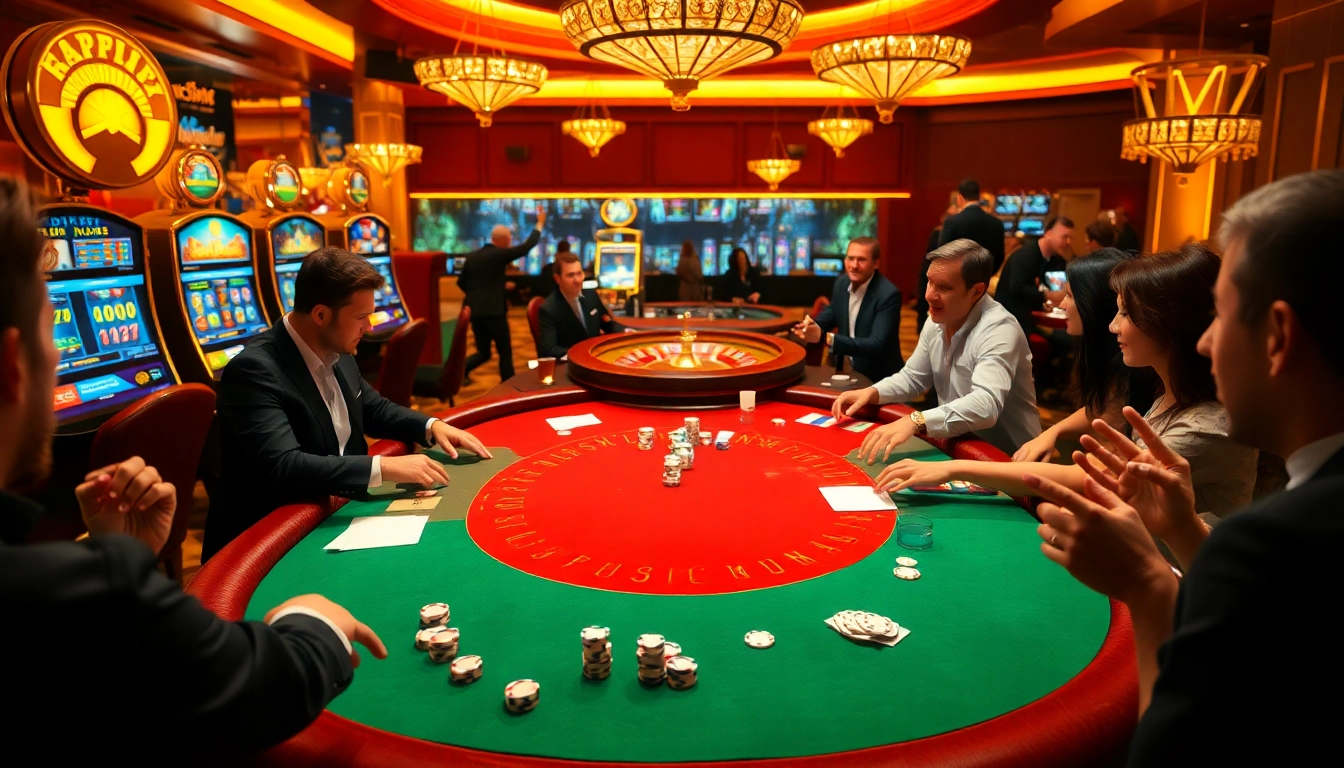 Players at the vibrant XXGG casino table celebrating a big win amid luxury decor.