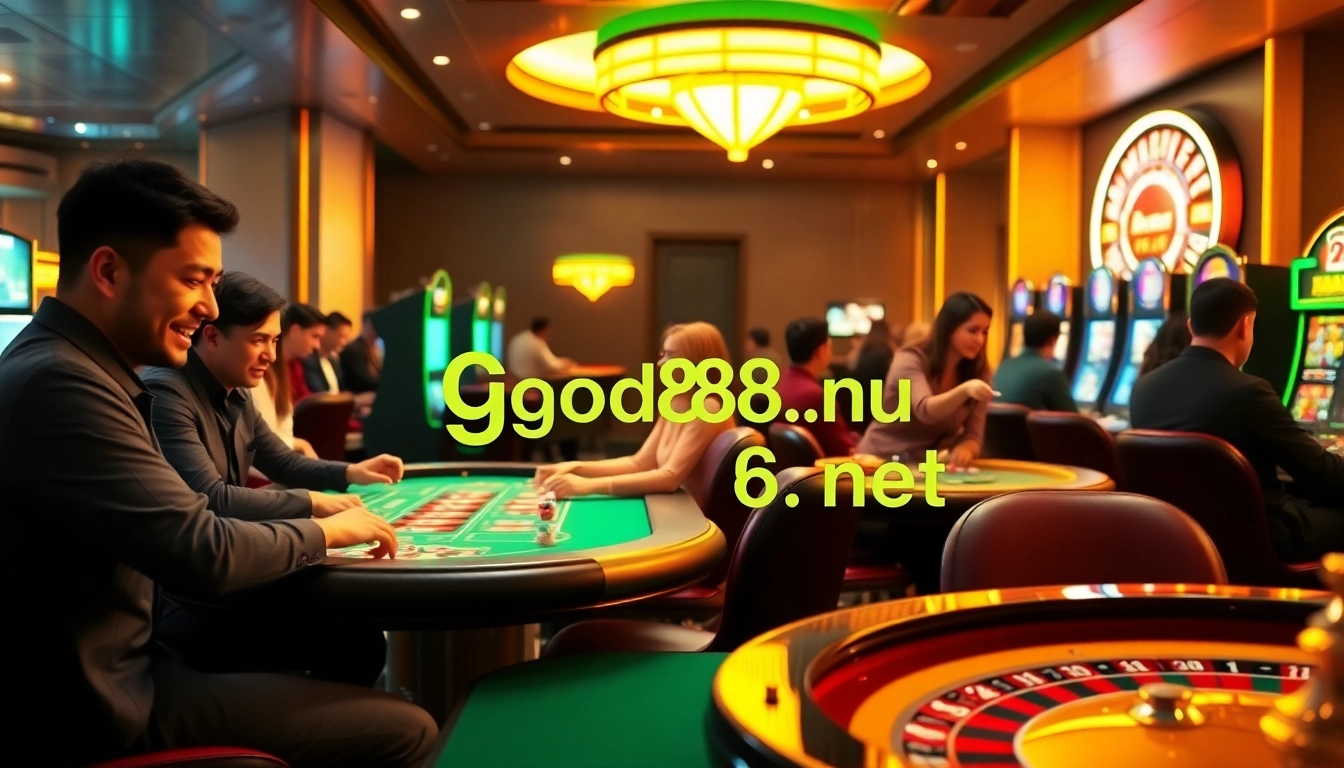 Exciting gaming atmosphere at good88.hu.net with players at casino tables and vibrant slots.