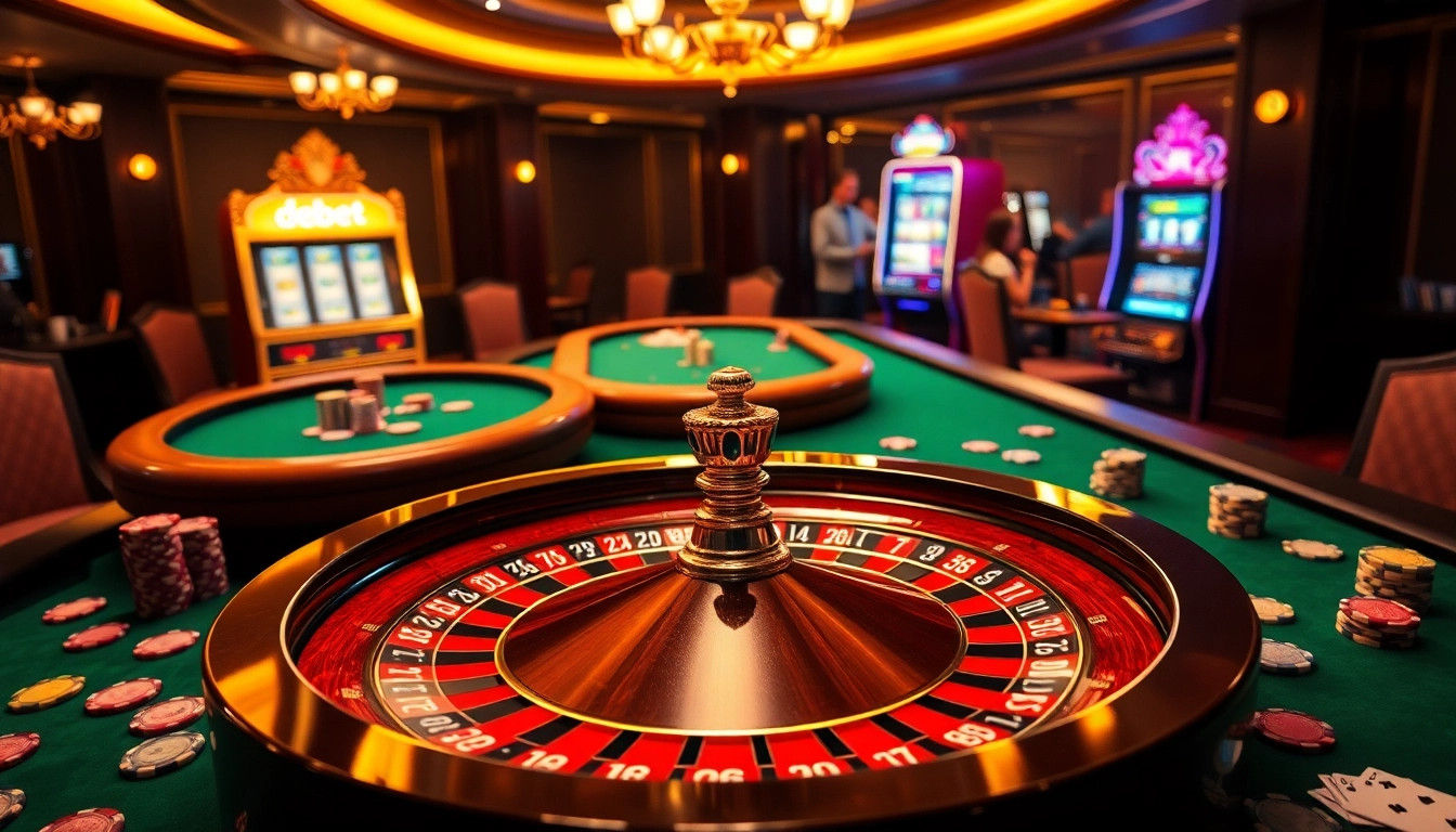 Experience excitement in a luxury casino setting, featuring debet-related gambling visuals.