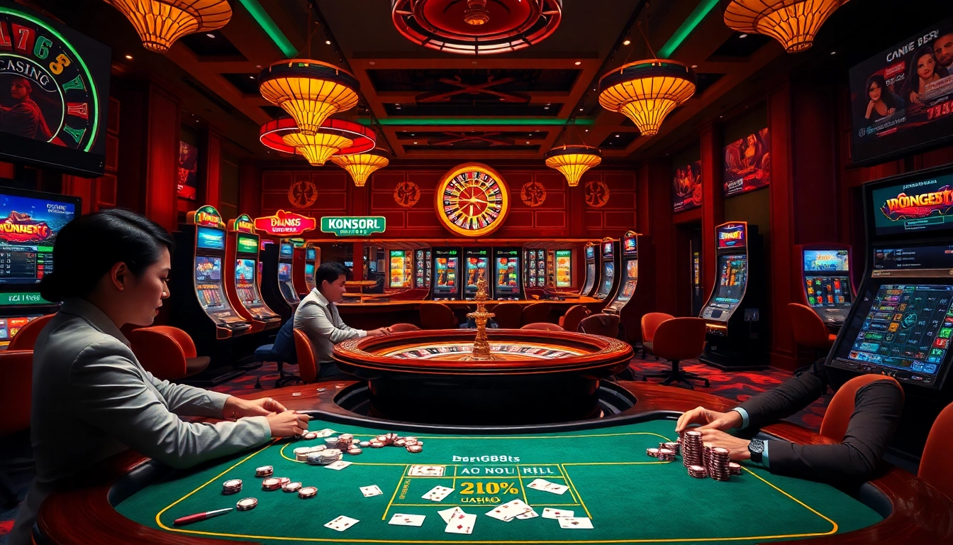 Vibrant gaming table at bong88 with professional dealers and exciting casino ambiance.