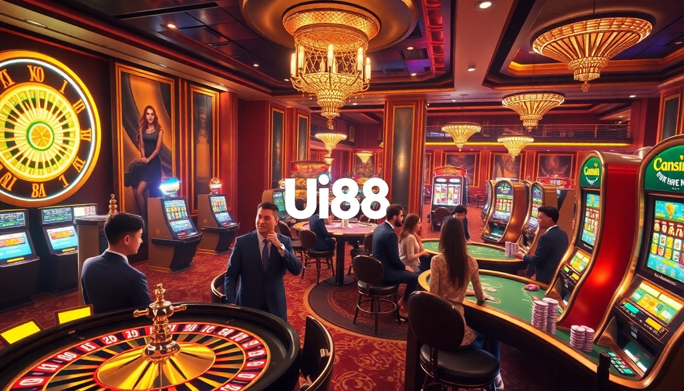 Players enjoying the excitement of online gambling at https://uu88vip.sa.com/ with roulette and poker games in a luxurious setting.