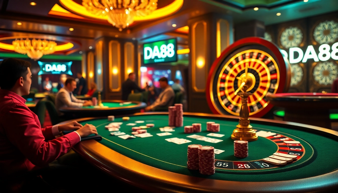Experience thrilling gameplay at DA88 with engaging poker and roulette action in a luxurious casino.