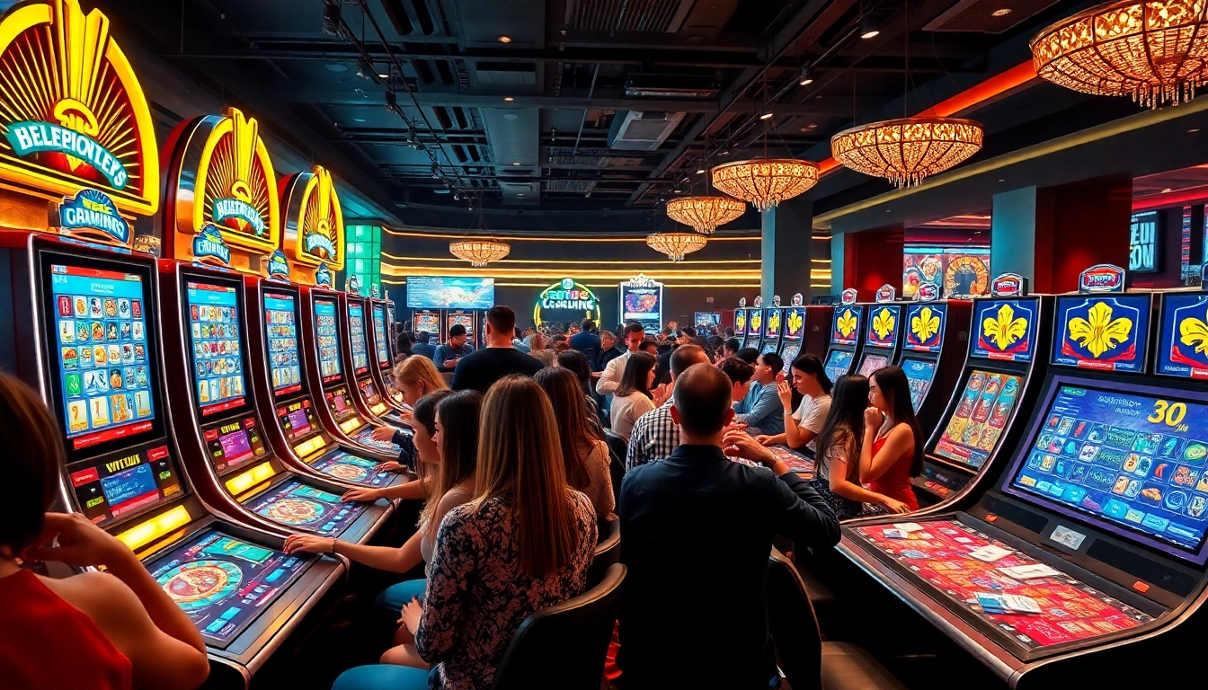 Players engaging with exciting games at tr88vip.co.com, showcasing vibrant slot machines and poker tables.