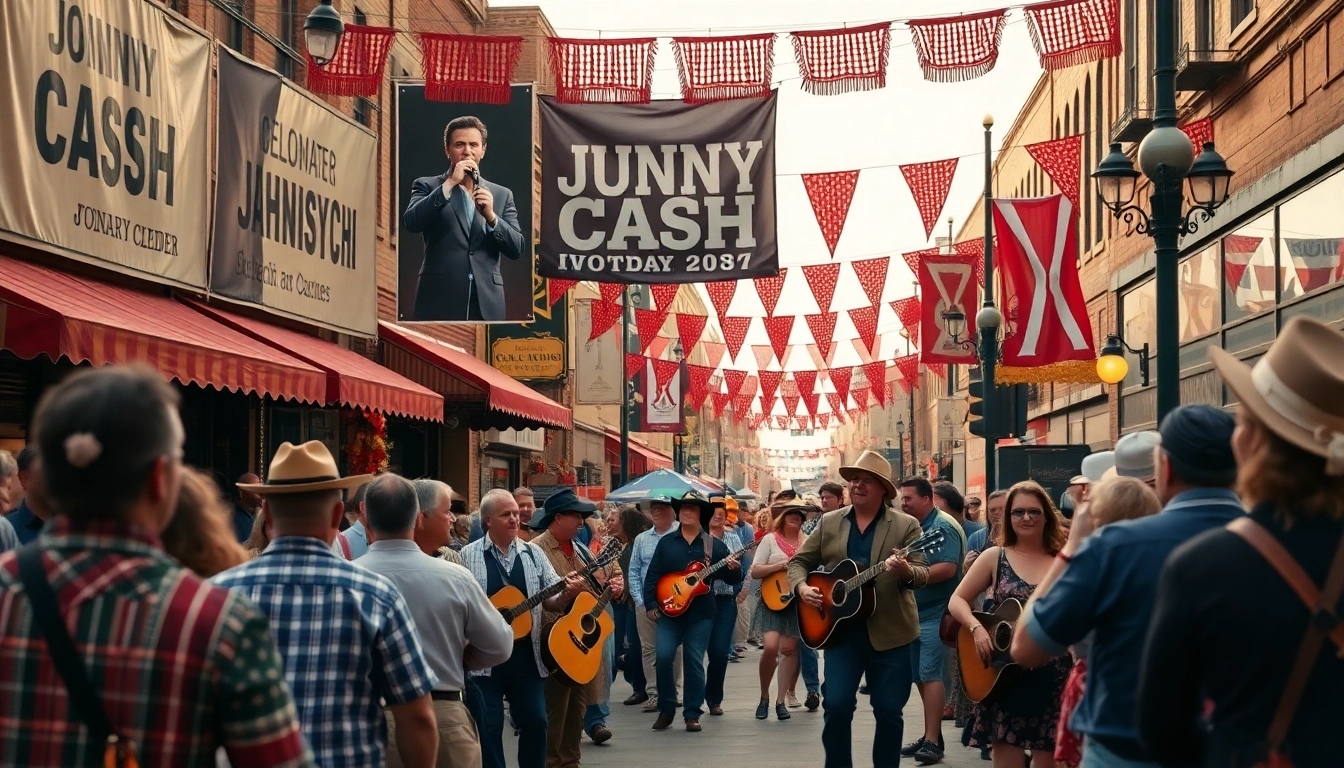 Experience the vibrant celebration at johnnycashbirthday.com with lively music and festive decor.