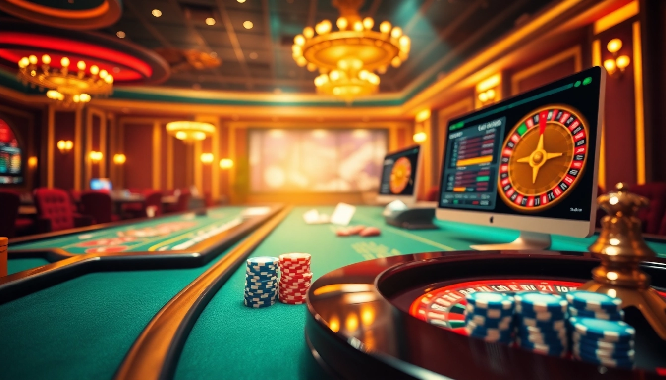 Engaging players at loto188.gb.net with an elegant casino environment featuring vibrant games and betting excitement.