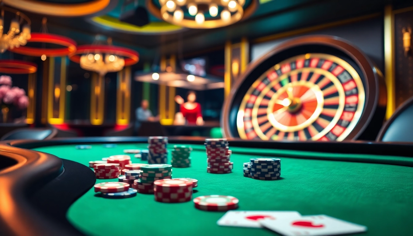 The lively atmosphere of a poker game with chips and cards showcasing the excitement at https://febet4.art/.