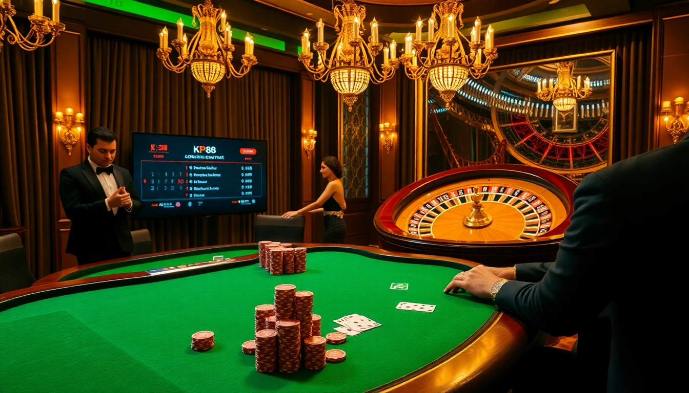 Gamble at KP88's luxury casino with exciting poker tables and vibrant chips.