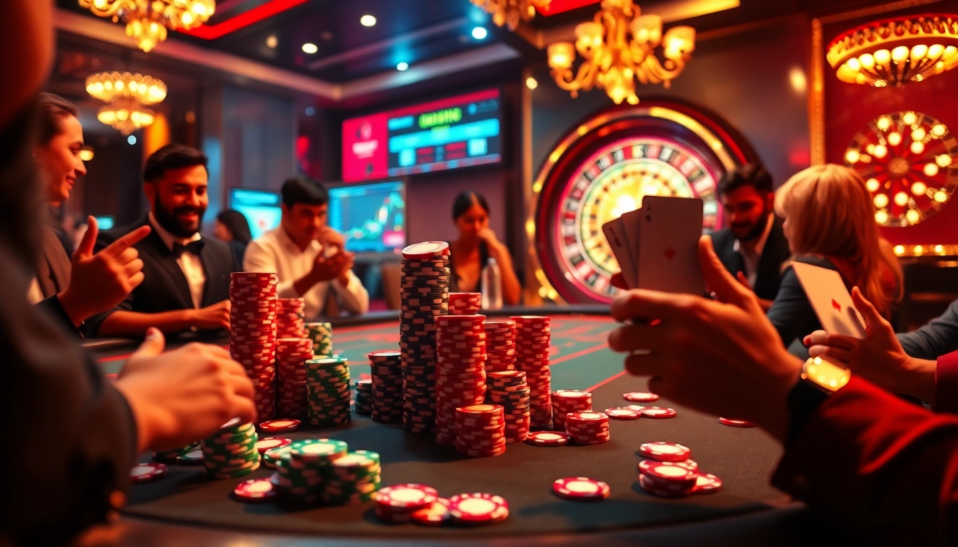 High-stakes poker action at sin88 casino featuring colorful poker chips and intense player engagement.