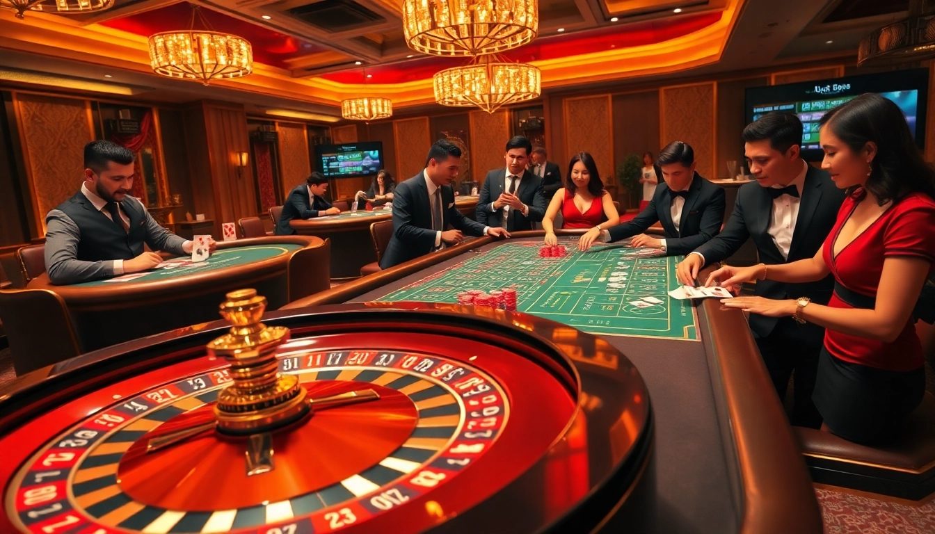 Excited players engaging with casino elements at uu88 betting tables.