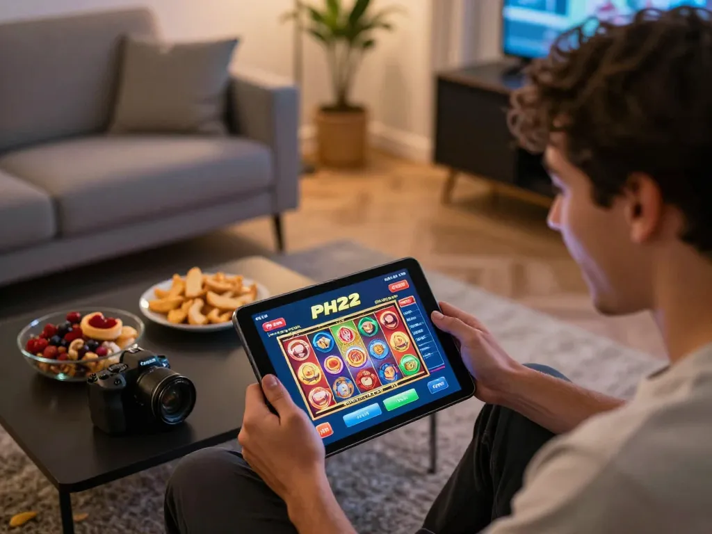 Engaging with the PH22 app for online slots, showcasing a thrilling mobile gaming experience.